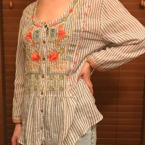 Johnny Was boho embroidered blouse XL